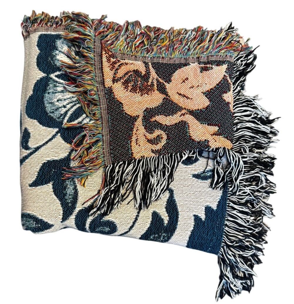 Floral Botanical Woven Tapestry Throw Blanket Wall Hanging Fringe 54x63 inches